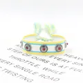 Handmade woven friendship bracelet with silver rivets, blue and yellow tassels - 17# (Blue and Yellow Stripes)