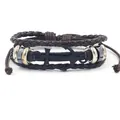 Brown braided multi-layer leather bracelet with a black metal anchor charm for men - Brown Anchor
