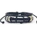 Handmade black leather beaded bracelet featuring a classic metal anchor charm design - Black Anchor