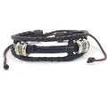 Men's multilayer brown leather braided bracelet featuring a black battle axe charm - Brown Axe