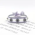 Pulsera tejida ajustable en blanco y púrpura con remaches de girasol y borlas - Blanco Y Púrpura (18#)