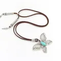 Bohemian butterfly pendant necklace with turquoise stone and brown faux leather cords - Hollow Butterfly Style 1