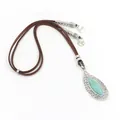 Bohemian leaf pendant necklace with turquoise stone and brown leather cord detail - Hollow Leaf Style