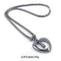 Detail van hematiet kralenketting met grote hartvormige hanger en afmetingen - Hart