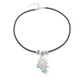Vintage native feather headdress pendant necklace with blue bead on leather cord - Indian Chief Style