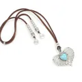Bohemian heart pendant necklace with turquoise stone and silver alloy charms - Hollow Heart Style
