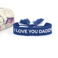 Donkerblauw geweven armband met I LOVE YOU DADDY borduursel en blauwe kwastjes details - Marineblauw DAD-1 Stijl