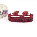 Handgemaakte rode geweven armband met zwarte YOU ARE AWESOME tekst en mooie kwastjes - Rood DAD-2 Stijl