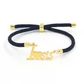 Verstelbare zwarte koordarmband met gouden hartvormige hanger en I love sis inscriptie - I Love Sister / Zwart