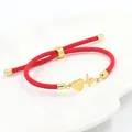 Bracciale in corda milanese rossa con cuore dorato e simbolo del battito cardiaco per tutti - Stile Cuore Battito Oro