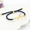 Bracciale minimalista con ciondolo a unicorno d'oro e cordino nero intrecciato regolabile - Stile Unicorno Dorato