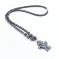 Hematiet kralenketting met een slanke grijze engel hanger met metallic glans - Engel Stijl