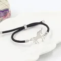 Minimalistische eenhoorn armband met donkerbruin gevlochten koord en verstelbare sluiting - Staal Kleur + Bruin