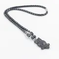 Hematiet kralenketting met een gedetailleerde uil hanger in glanzend metallic donkergrijs - Uil Stijl