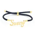 Bracciale nero intrecciato regolabile con ciondolo Sweety dorato e chiusura in acciaio - Stile Lettera Sweety Oro