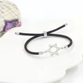 Verstelbare geweven touwarmband met een zilveren hexagram ster hanger voor dames en heren - Hexagram Patroon Stijl / Staal Kleur + Bruin