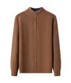 Herren Strickjacke in Braun mit Reißverschluss und Kontrastkragen in Marine - M / Kaffeebraun