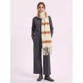 Thick beige striped knit scarf with long tassels paired with grey loungewear set - Beige