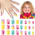 Close-up of 24pcs colorful flamingo and pineapple press-on nails for kids with adhesive - Children's Nail Wear Jp9-170ly