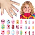 Detailed view of colorful cartoon press-on nails for kids featuring cute macaron patterns - Children's Nail Wear Jp9-164ly