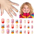 Detail of 24pcs cartoon unicorn press-on nails for kids with rainbow and star patterns - Children's Nail Wear Jp9-155ly