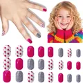 Detail of pink and silver glitter kids press-on nails with red polka dot patterns - Children's Nail Wear Jp9-153ly