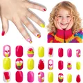 Detailed view of kids cartoon press-on nails set with ice cream designs in 24 piece box - Children's Nail Wear Jp9-152ly