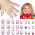 Pink cartoon press-on nails set for kids featuring cat and cupcake patterns - Children's Wearable Nails Cdmj-10-27