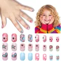 Kids press-on nail set featuring pink flowers and blue butterflies with 24 pieces - Children's Wearable Nail Cdmj-10-20