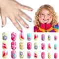 Kids press-on nails set with pink heart and cartoon cat patterns in 24 pieces pack - Children's Wearable Nails Cdmj-10-17