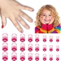 Kids and adult press-on nails featuring red and pink wavy V-pattern design in various sizes - Children's Wearable Nail Cdmj-10-25