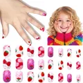 Cute strawberry and floral kids press-on nail kit with 24 multi-size adhesive tips - Children's Wearable Nails Cdmj-10-24
