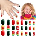 Cartoon kids press-on nail kit with red flower patterns and 24 assorted sizes - Children's Wearable Nail Cdmj-10-4