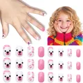 Pink cartoon bear and paw print press-on nail kit for kids with various sizes - Children's Wearable Nail Cdmj-10-6