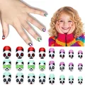 24pcs kids press-on nails set featuring cute colorful cartoon panda patterns - Children's Wearable Nail Cdmj-10-12