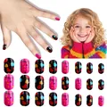 Kids press-on nails set featuring black and pink heart patterns and Love letter designs - Children's Wearable Nail Cdmj-10-16