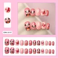 Pink cartoon panda press-on nails for kids with glitter bows and 24 piece set - Children's Wearable Nails Cdmj-10-37