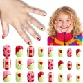 Cartoon kids press-on nails set with red tulip and pink heart patterns, 24 piece variant - Children's Wearable Nails Cdmj-10-39