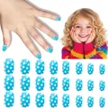 Sky blue polka dot press-on nails for kids with 24-piece smooth finish set - Children's Wearable Nails Cdmj-10-135