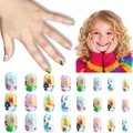Set of 24 colorful cartoon press-on nails for kids with fruit and flower patterns - Children's Wearable Nail Cdmj-10-11