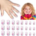 24pcs kids press-on nails with colorful pink floral patterns and cute flower designs - Children's Wearable Nails Cdmj-10-23