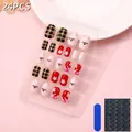 24pcs kids press-on nails set featuring cartoon pig, floral, and plaid designs - Children's Wearable Nail Cdmj-10-2
