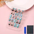 24pcs kids press-on nails with daisy floral patterns in pink and blue finish - Children's Wearable Nail Cdmj-10-72