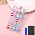24pcs kids press-on nails set featuring blue gradient and red heart pattern designs - Children's Wearable Nails Cdmj-10-140ly