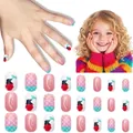 Kids mermaid press-on nails set with blue and pink scales and mermaid silhouette - Children's Wearable Nails Cdmj-10-34