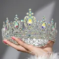 Luxuriöse Brautkrone in Silber mit bunten AB-Kristallen und großen Tropfensteinen - Silber AB Strass