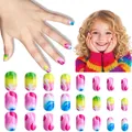 Colorful marble pattern press-on nails for kids, 24-piece set with vibrant swirl designs - Children's Wearable Nails Cdmj-10-67