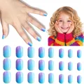 Kids press-on nails set with purple and blue gradient finish and 24 count pieces - Children's Wearable Nails Cdmj-10-145