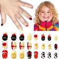 Set of 24 kids press-on nails featuring cute cartoon animals and heart patterns - Children's Nail Polish Cdj-9-38ly
