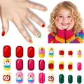 24pcs kids press-on nails with cartoon apple and cupcake designs in short round shape - Children's Nail Polish Cdj-9-47ly